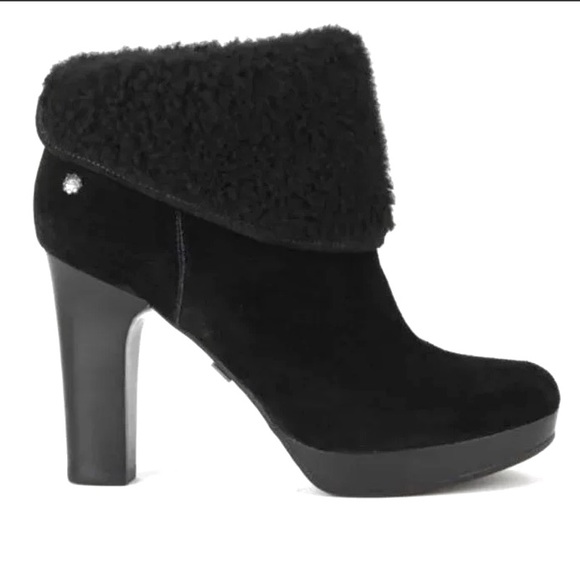 UGG Dandylion Black Heeled Booties - Picture 1 of 4
